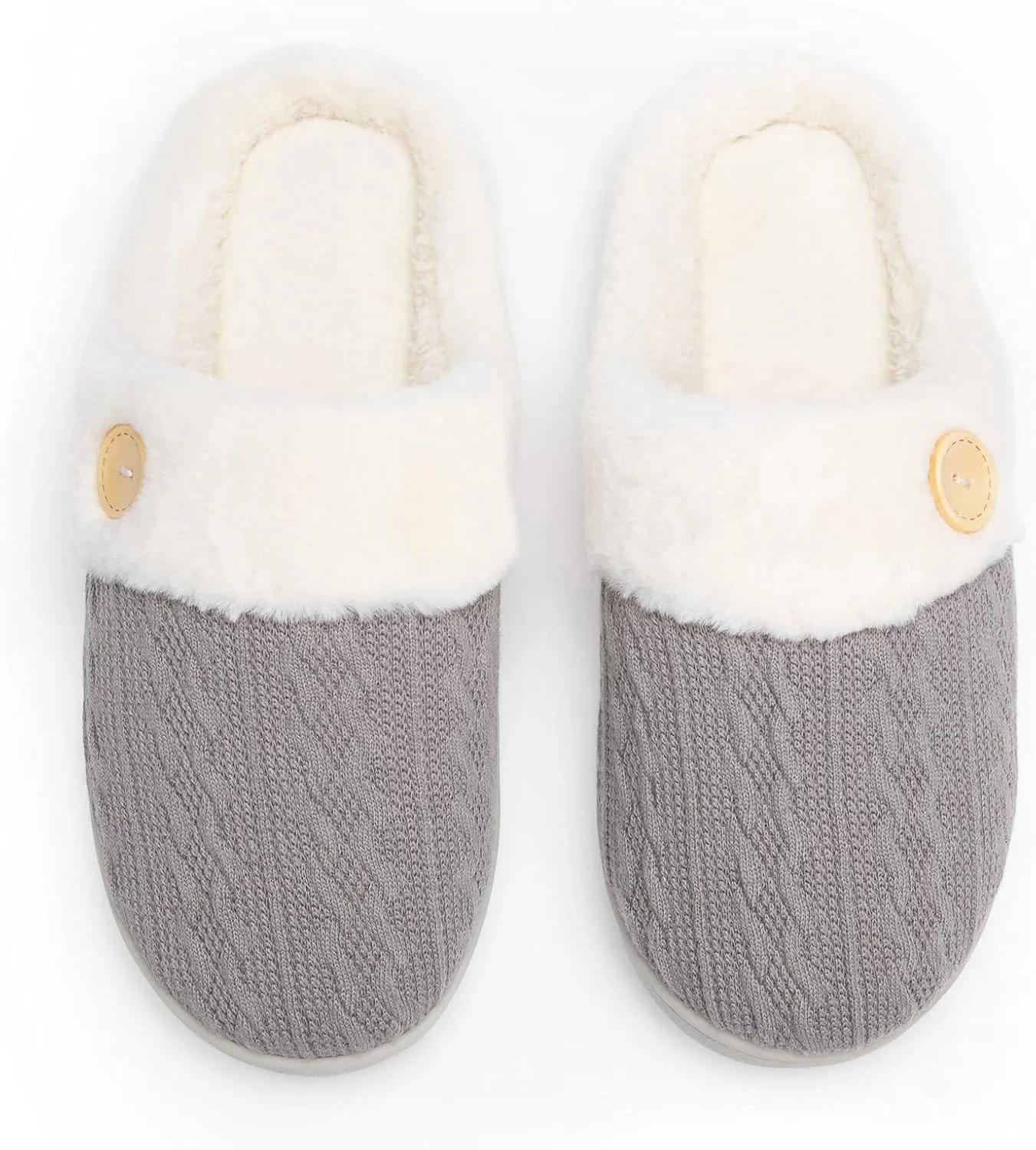 Chantomoo Womens Slipper Warm Comfy Memory Foam House Slippers Knitted Shoes Faux Fur Lined Anti-Skid Rubber Sole Bedroom Cozy Indoor Outdoor Slippers