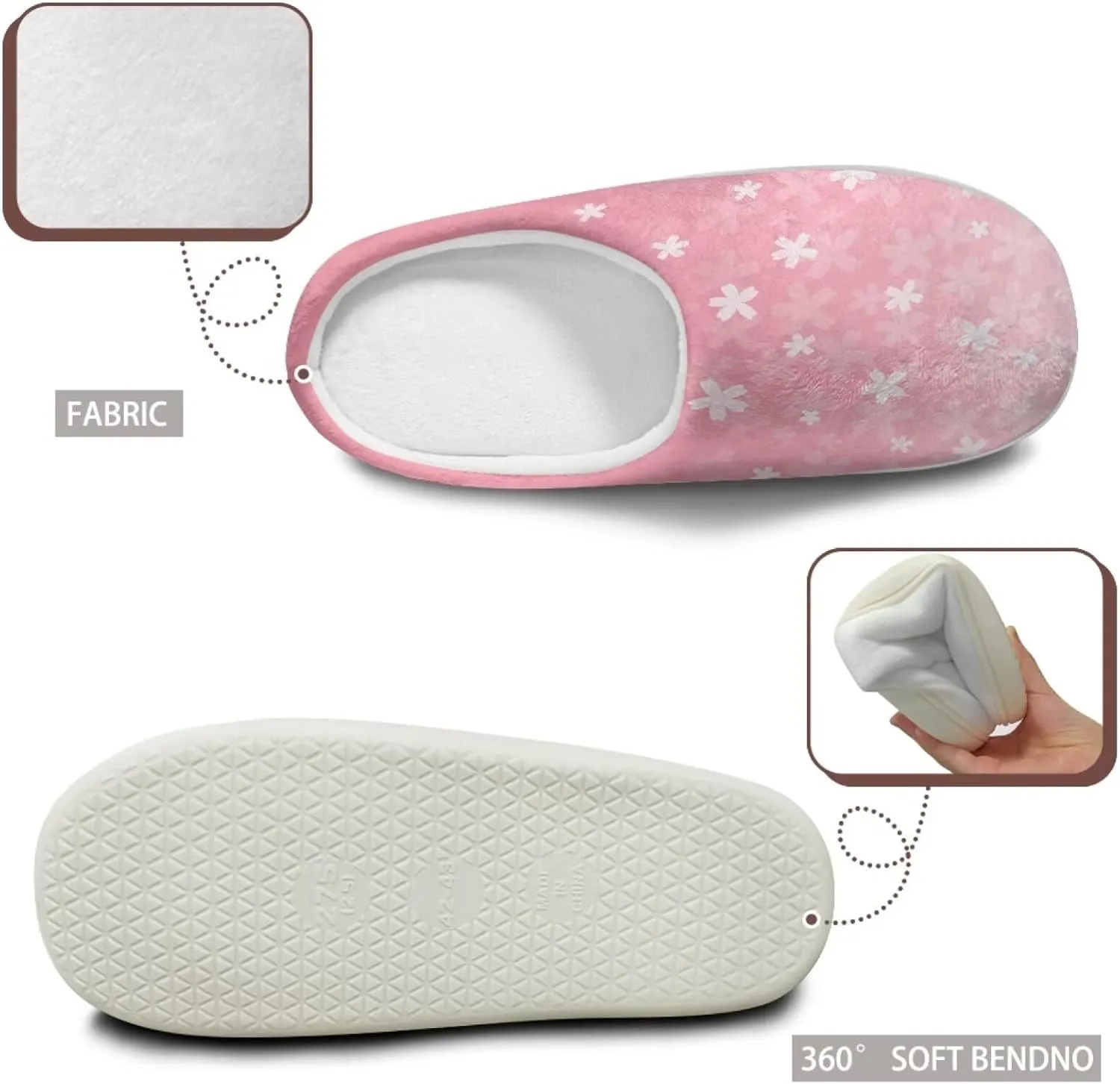 chaqlin Winter Fuzzy Slippers Flower Print Fluffy House Sandals Flat Heels Womens Wide Slip Resistant Memory Foam Bedroom Causal Shoes Slipper