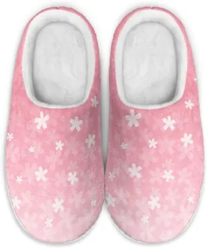 chaqlin Winter Fuzzy Slippers Flower Print Fluffy House Sandals Flat Heels Womens Wide Slip Resistant Memory Foam Bedroom Causal Shoes Slipper