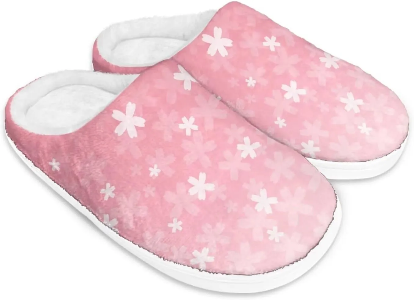 chaqlin Winter Fuzzy Slippers Flower Print Fluffy House Sandals Flat Heels Womens Wide Slip Resistant Memory Foam Bedroom Causal Shoes Slipper
