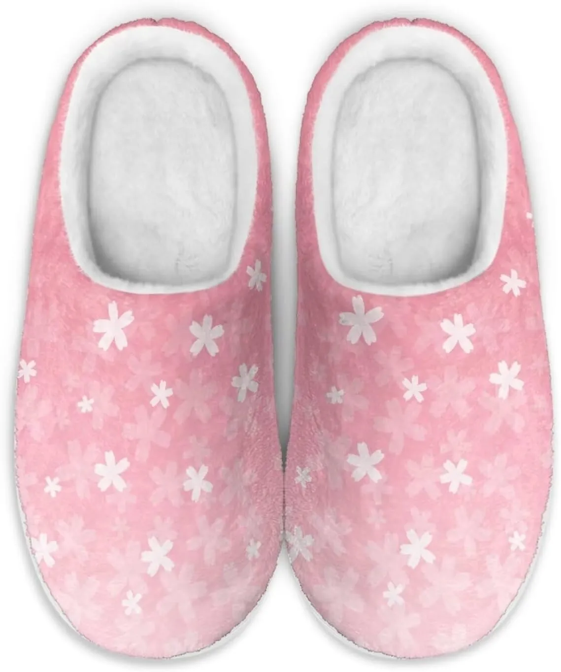 chaqlin Winter Fuzzy Slippers Flower Print Fluffy House Sandals Flat Heels Womens Wide Slip Resistant Memory Foam Bedroom Causal Shoes Slipper