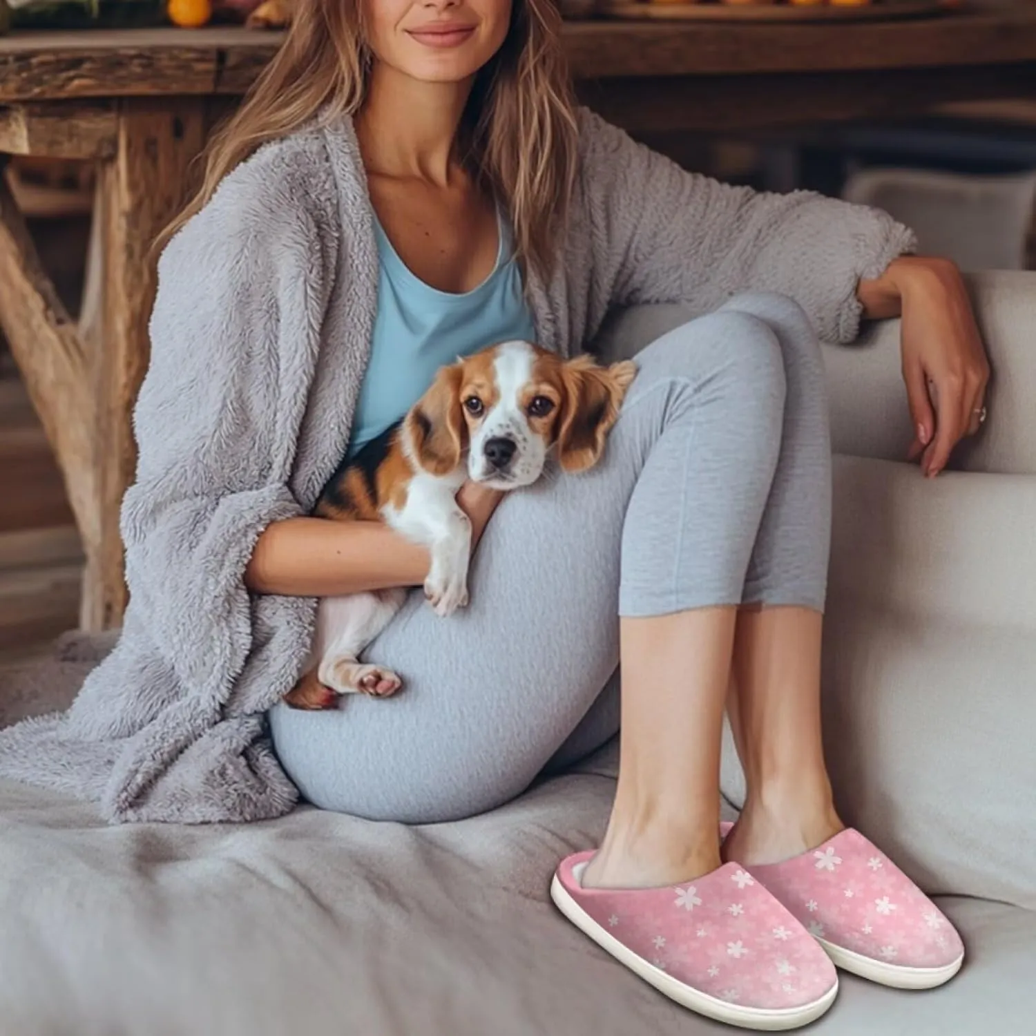 chaqlin Winter Fuzzy Slippers Flower Print Fluffy House Sandals Flat Heels Womens Wide Slip Resistant Memory Foam Bedroom Causal Shoes Slipper