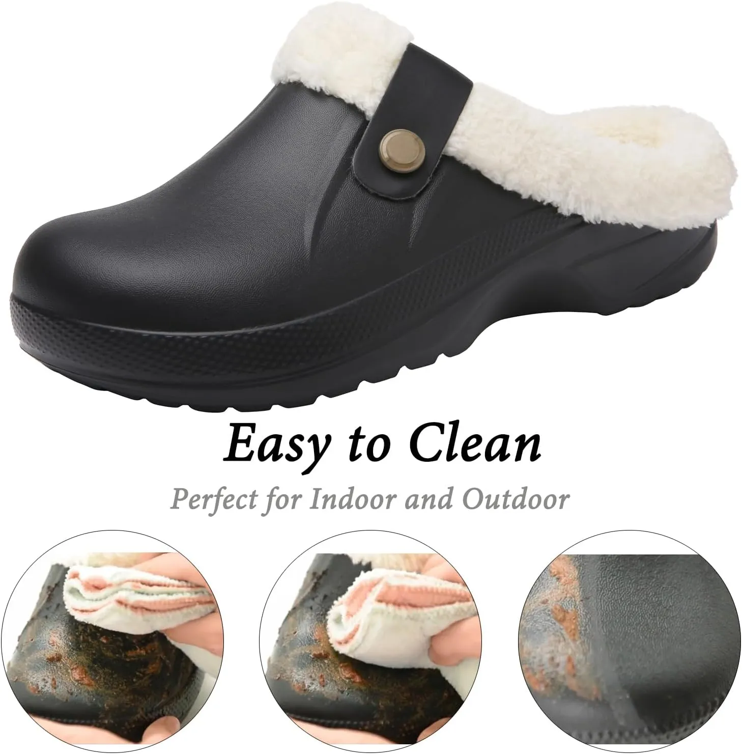 ChayChax Women and Men Fur Lined Clogs Memory Foam Warm Fuzzy Slippers Winter Waterproof Indoor Outdoor Slipper