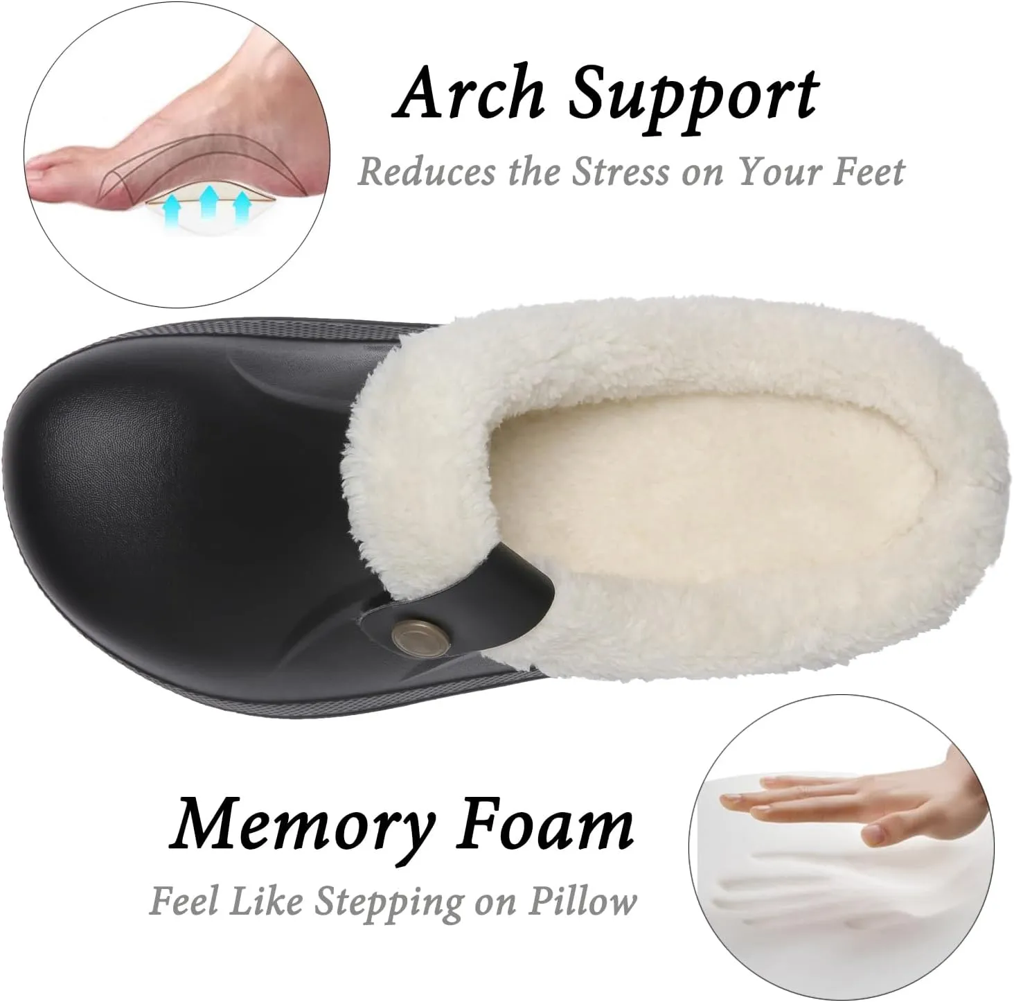 ChayChax Women and Men Fur Lined Clogs Memory Foam Warm Fuzzy Slippers Winter Waterproof Indoor Outdoor Slipper