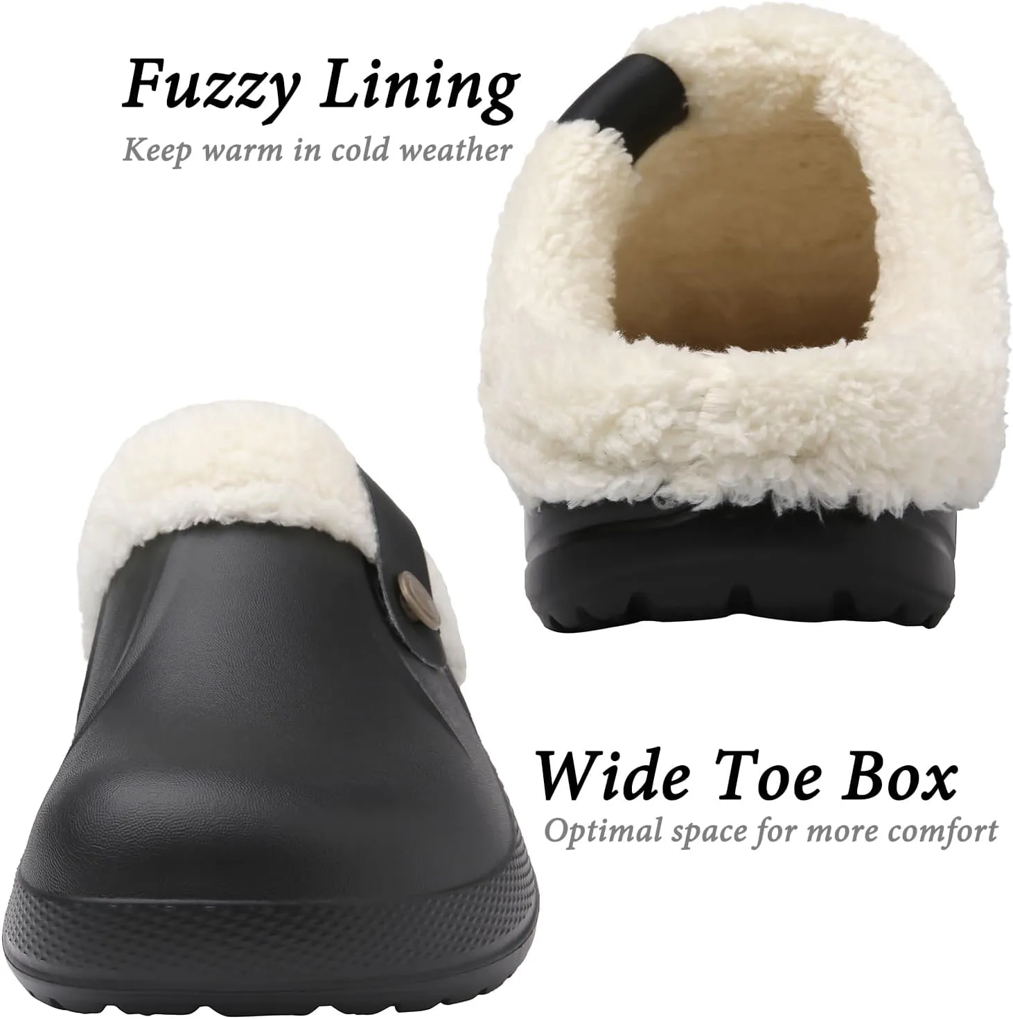 ChayChax Women and Men Fur Lined Clogs Memory Foam Warm Fuzzy Slippers Winter Waterproof Indoor Outdoor Slipper