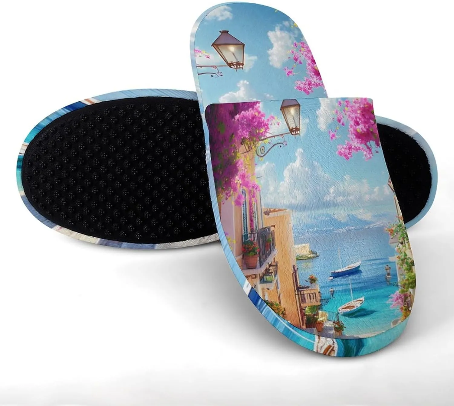 Cherry Blossoms Town Mens Slippers Warm House Shoes Cotton Slippers Home Bedroom Slippers Casual Shoes