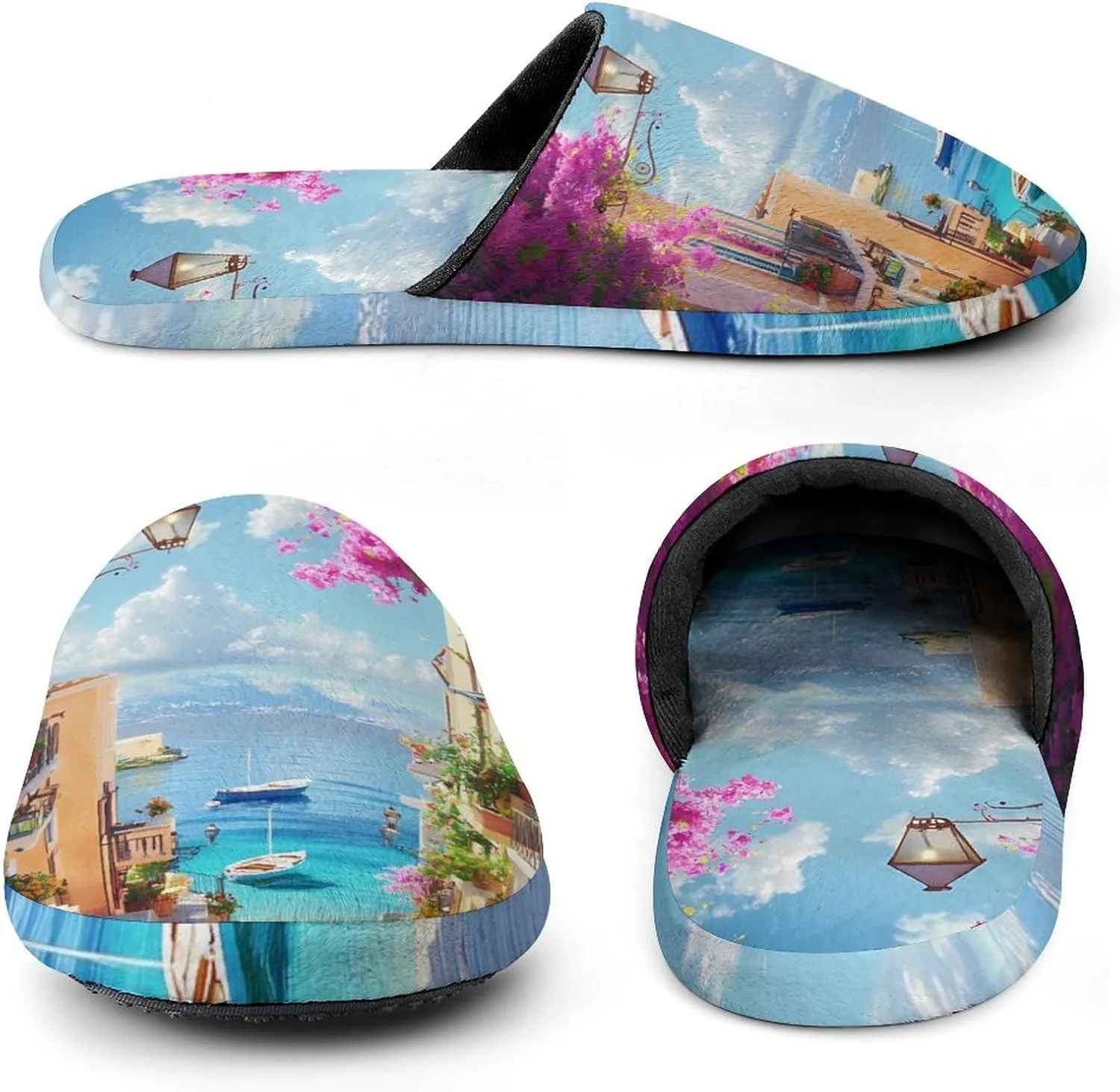 Cherry Blossoms Town Mens Slippers Warm House Shoes Cotton Slippers Home Bedroom Slippers Casual Shoes