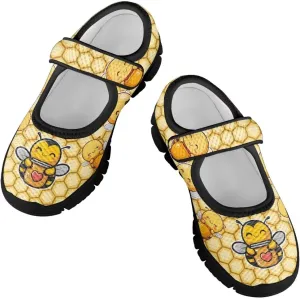 Children's Cartoon Single Buckle Sneaker,Girls Comfort Breathable Mesh Casual Shoes,Low-top Flat Shoes,Black Sole