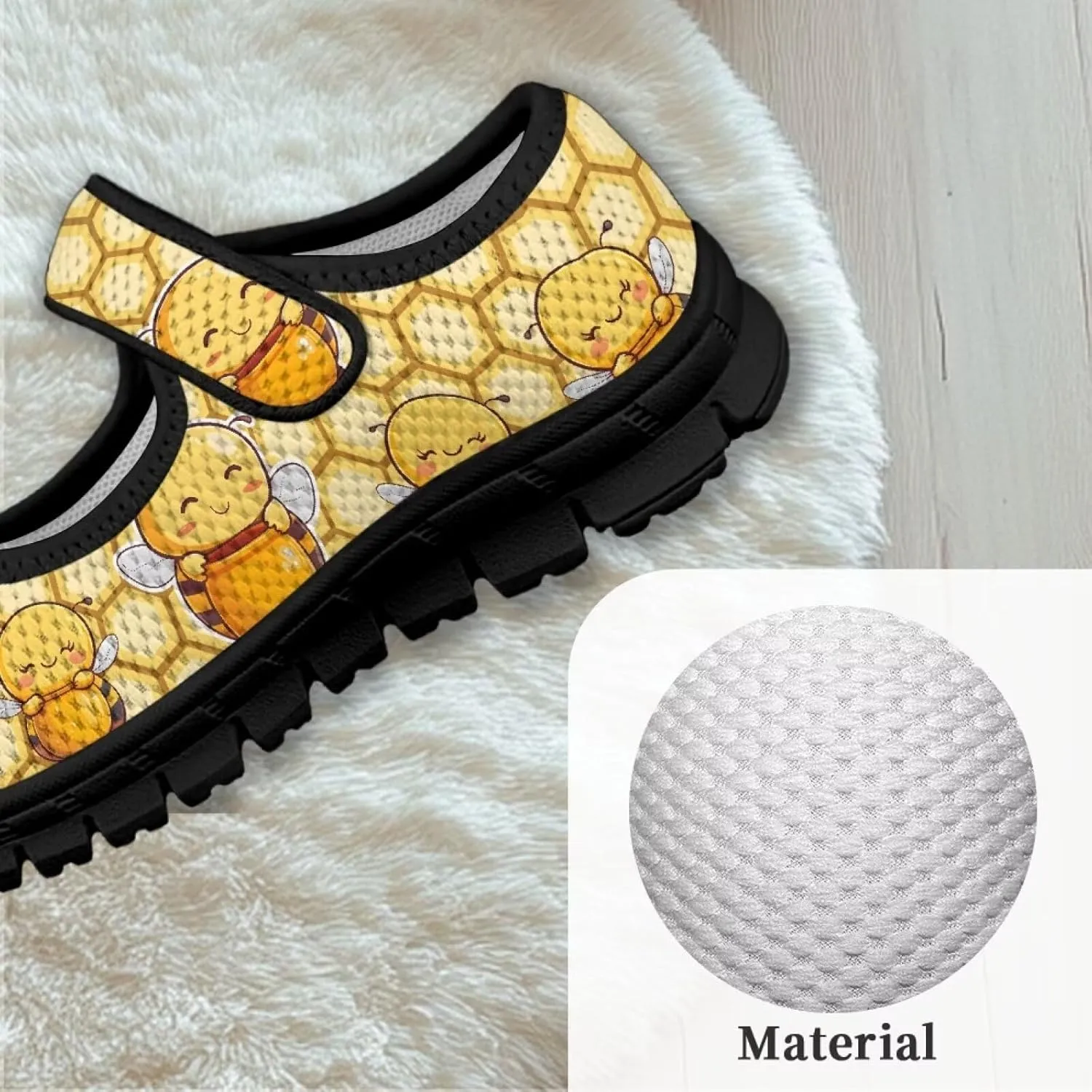 Children's Cartoon Single Buckle Sneaker,Girls Comfort Breathable Mesh Casual Shoes,Low-top Flat Shoes,Black Sole