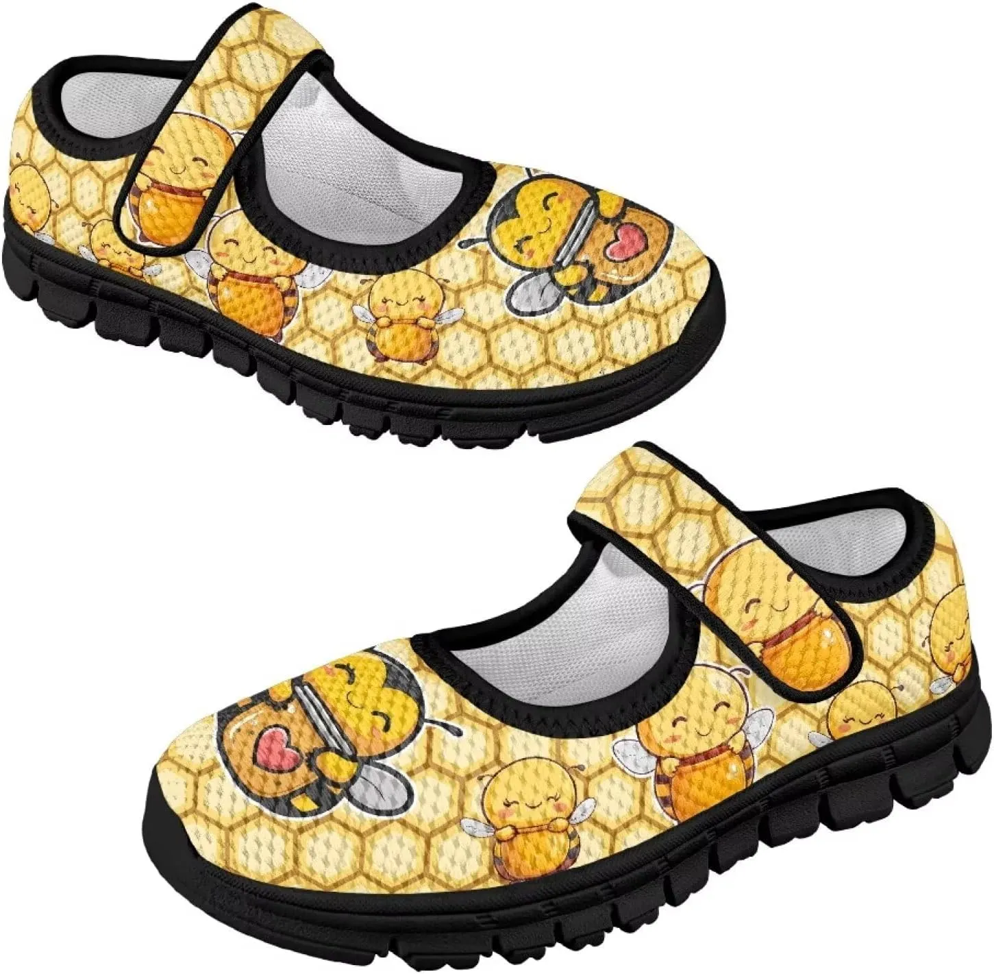 Children's Cartoon Single Buckle Sneaker,Girls Comfort Breathable Mesh Casual Shoes,Low-top Flat Shoes,Black Sole