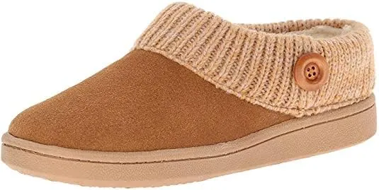 CLARKS Angelina Cinnamon Knitted Collar Winter Clog Rounded Closed Toe Slipper-Wide (Cinnamon, 11), Cinnamon/Beige2