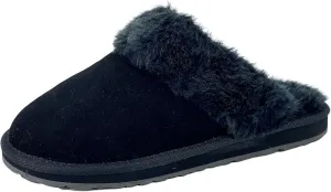 Clarks Womens Open Back Suede Leather Comfort Clog Slipper JMS0583C - Plush Faux Fur Trim - Indoor Outdoor House Slippers For Women (9 M US, Black)