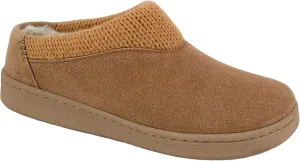 Clarks Womens Suede Slipper JMH2175 With Knit Collar - Soft Plush Faux Fur Lined - Indoor Outdoor House Slippers For Women (8 M US, Cinnamon)