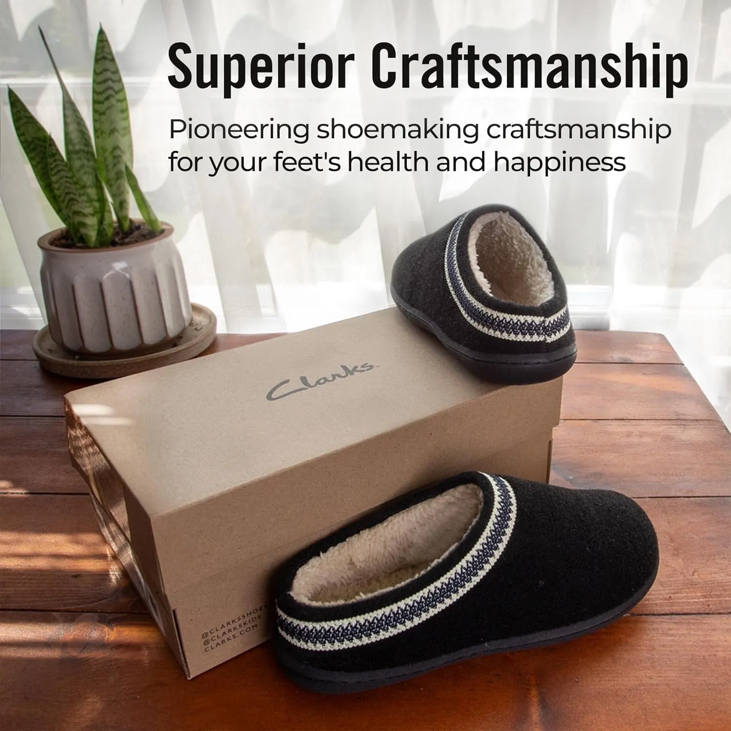 Clarks Womens Wool Felt Clog Slippers JMH1319T - Warm Cozy Plush Faux Fur Lined - Indoor Outdoor House Slipper for Women