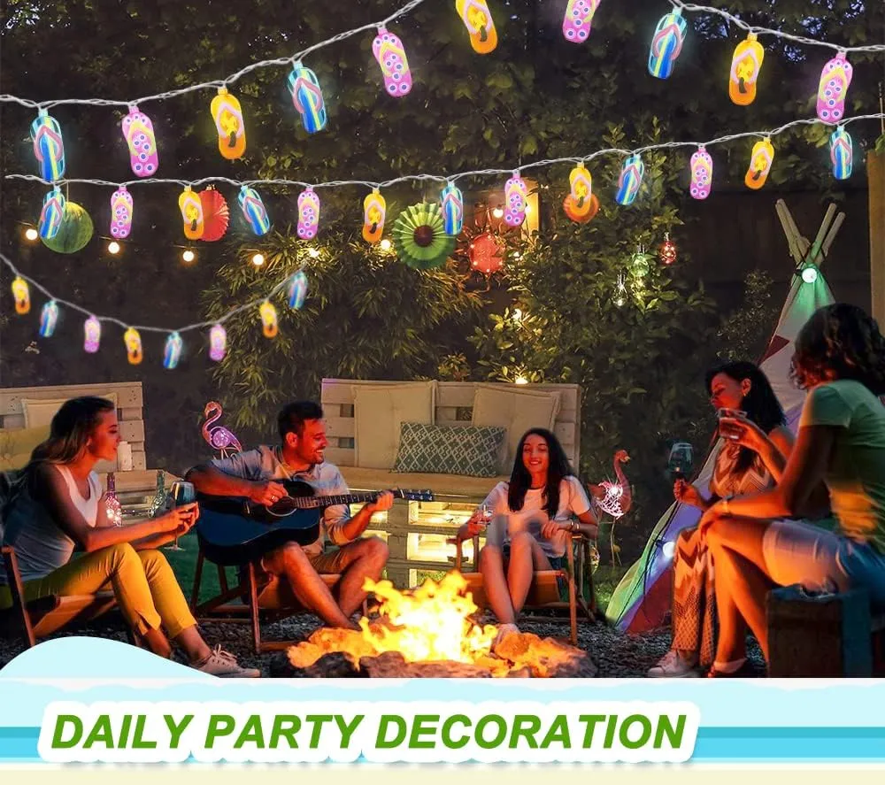 Couah Tropical Beach Themed Slipper String Lights, 3D Flip Flop Party Lantern 8.5ft 10 LED for Bedroom Dorm Wreathe Summer Wedding Birthday Kindergarten Indoor Outdoor Decorations, White Wire