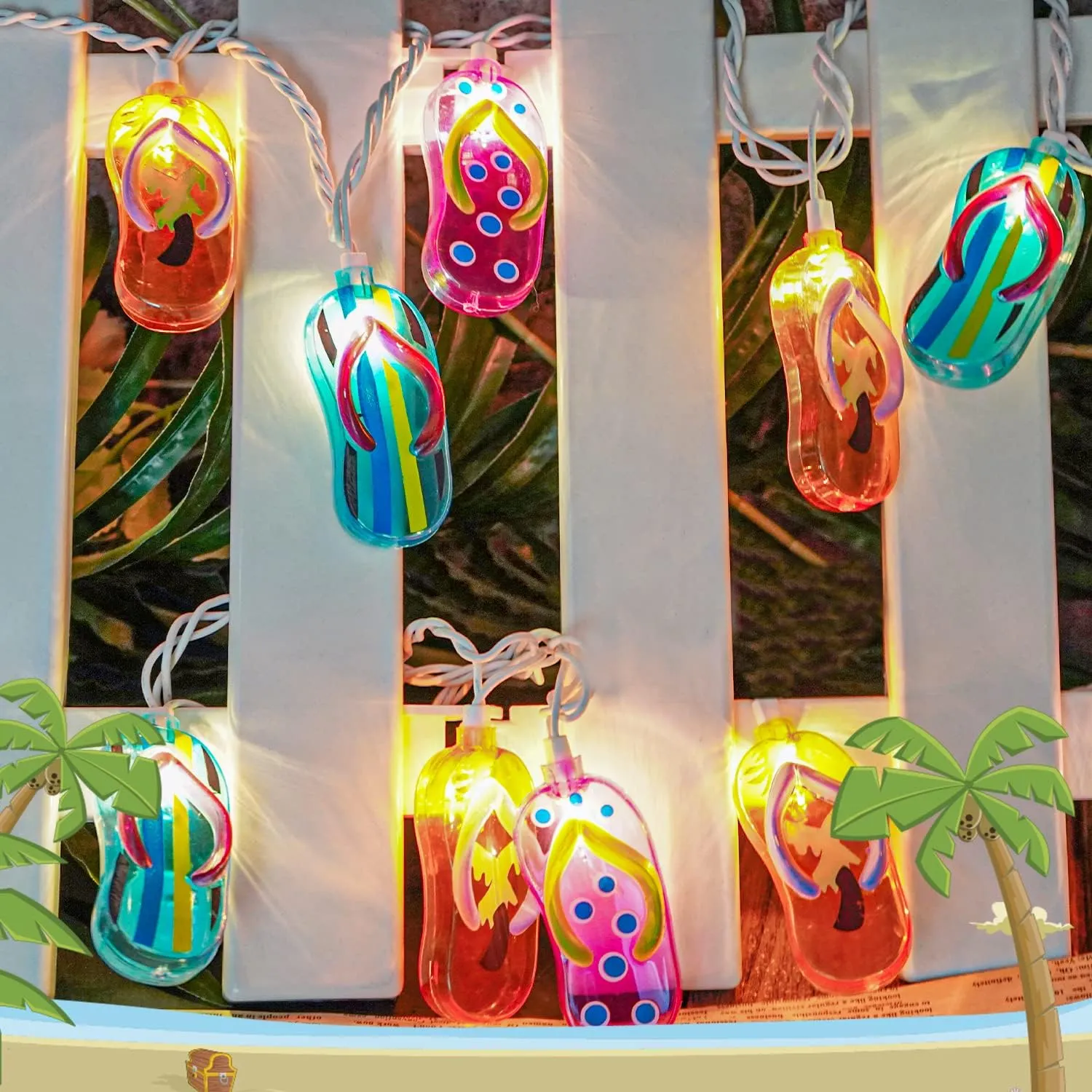 Couah Tropical Beach Themed Slipper String Lights, 3D Flip Flop Party Lantern 8.5ft 10 LED for Bedroom Dorm Wreathe Summer Wedding Birthday Kindergarten Indoor Outdoor Decorations, White Wire