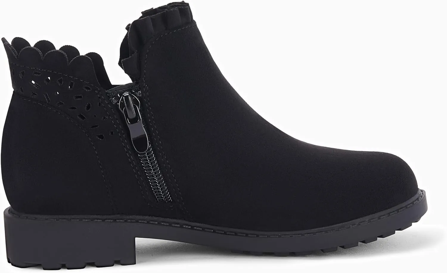 Coutgo Girls Bow Ankle Boots Ruffled Chunky Heel with Classic Side Zipper Dress Booties for Little Kids/Big Kids