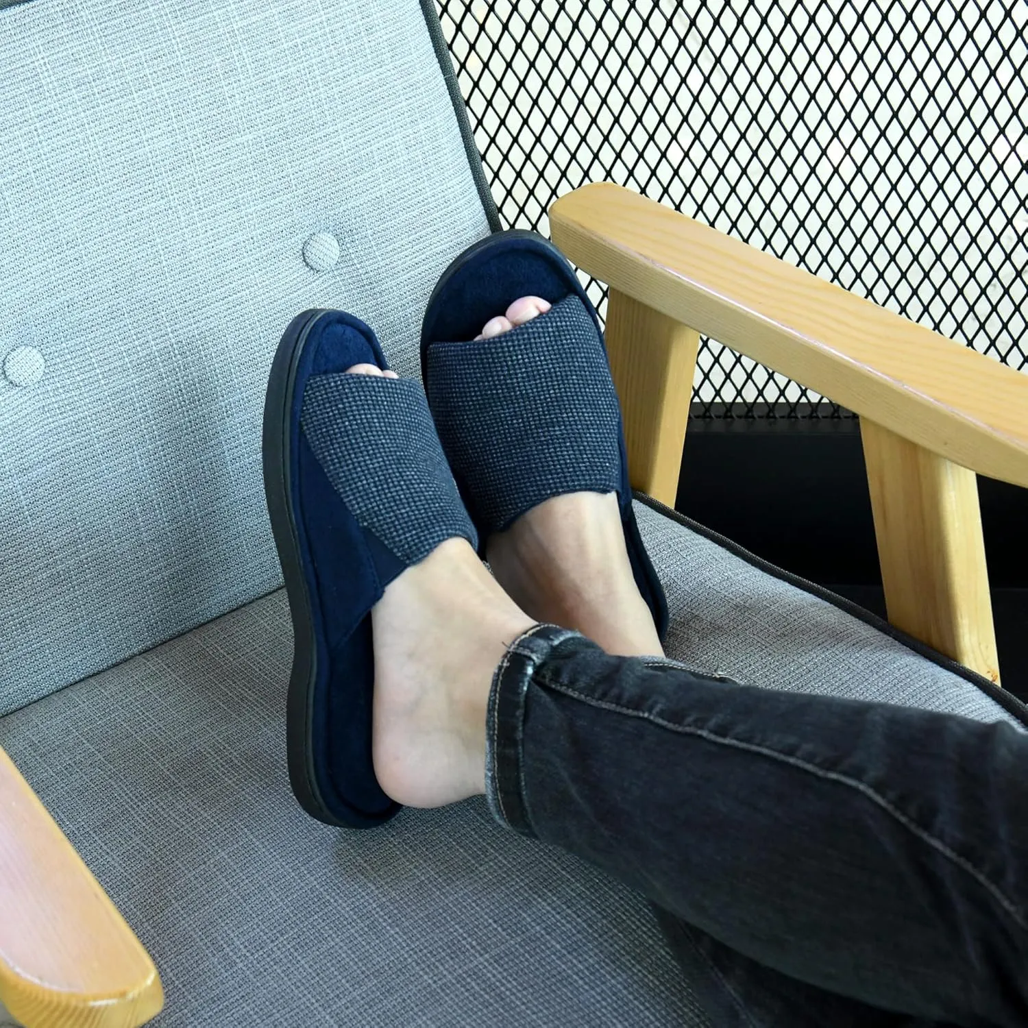 Cozy Men's Open Toe House Slippers Memory Foam,Comfy Slip On Indoor Slippers for Men Breathable, Non-Slip Soft Bedroom Home Slippers Lightweight