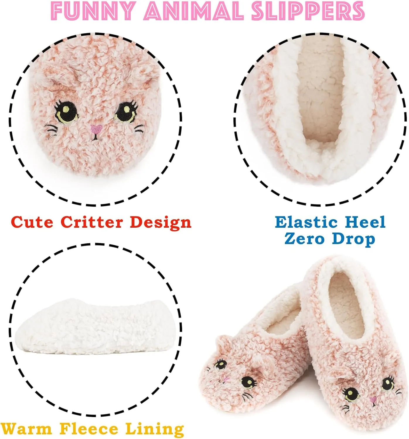 Cozylook Cute Animal House Slippers - Fuzzy Warm Bedroom Slipper Socks Non-Slip Grippers with Funny Face Designs, Fun Christmas Gifts Unique
