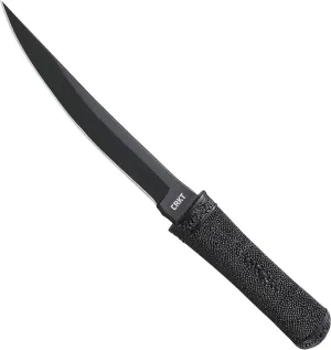 CRKT Hissatsu Fixed Blade Knife with Sheath: Law Enforcement, Survival, Black Dual Grind Tanto, Textured Rubber Grip, Molle Compatible Sheath 2907K