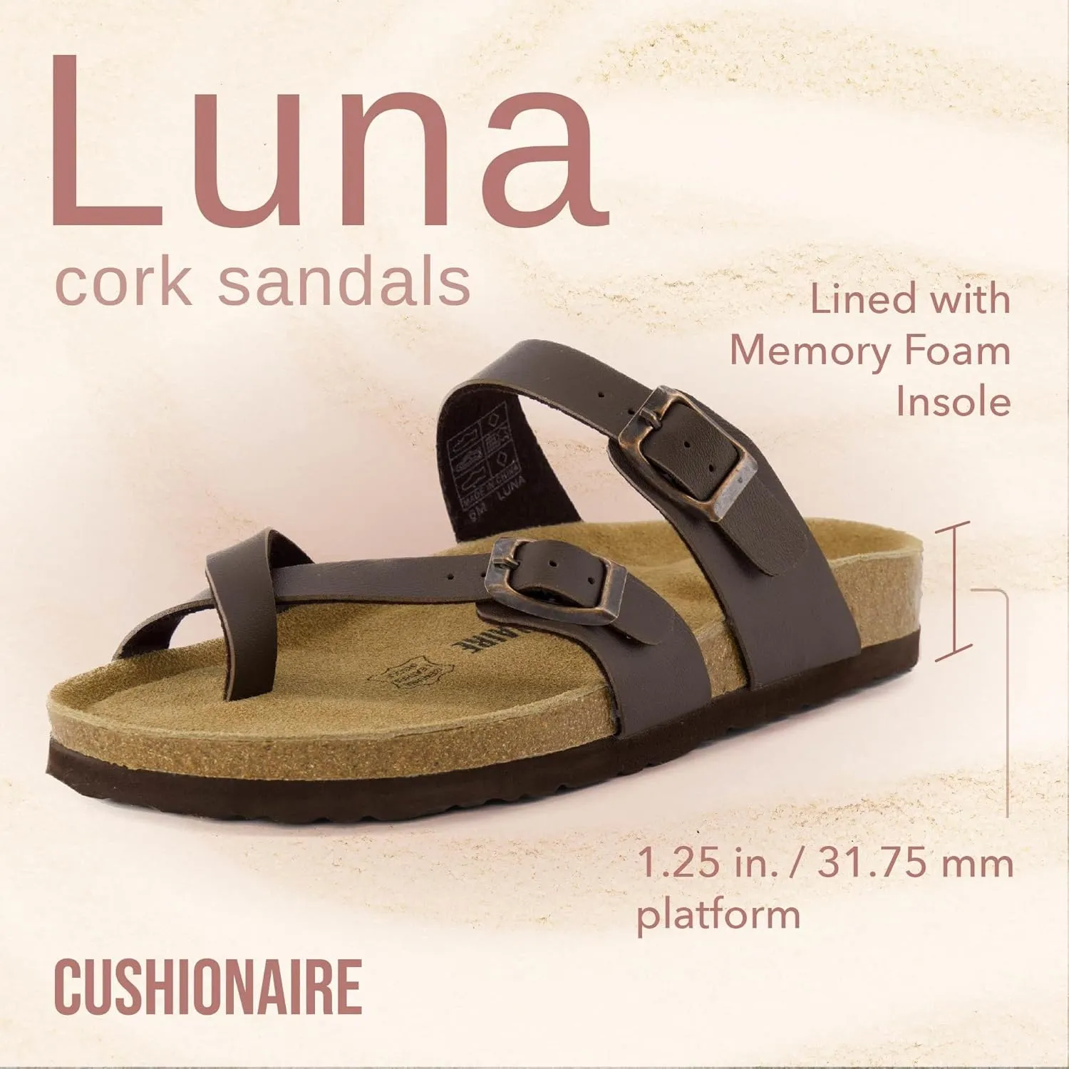 CUSHIONAIRE Women's Luna Cork Footbed Sandal With  Comfort