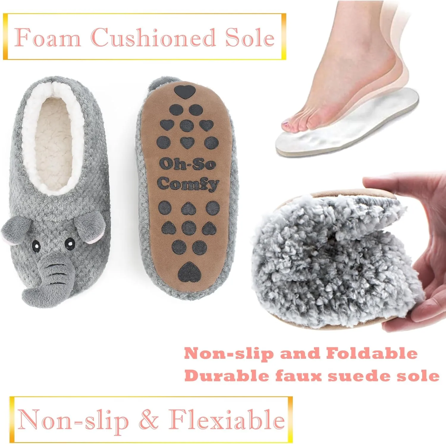 Cute Animal House Slippers, Warm Fuzzy Slipper Socks with Grippers Non Slip, Cozy Funny Gifts