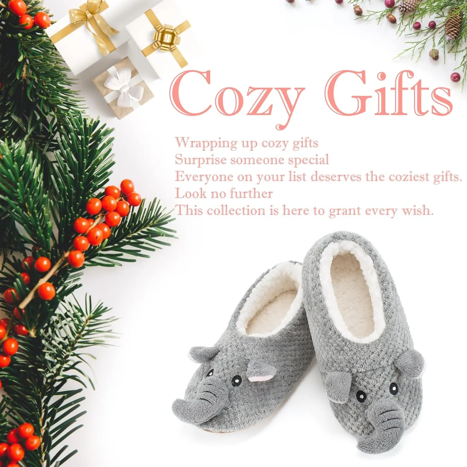 Cute Animal House Slippers, Warm Fuzzy Slipper Socks with Grippers Non Slip, Cozy Funny Gifts