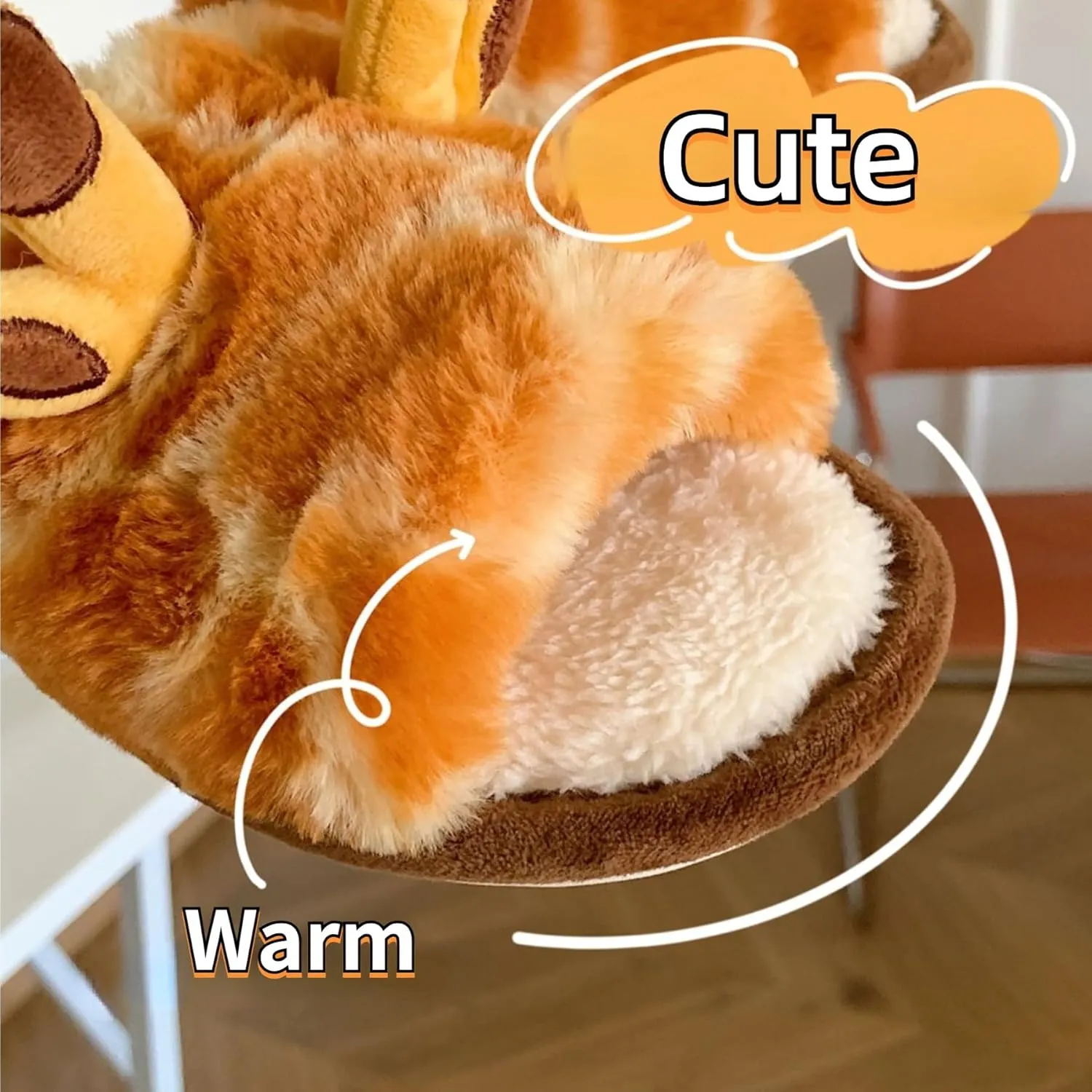 Cute Giraffe Slippers for Women Indoor Open Toe Cozy Fleece Cotton Home Slipper for Girls Winter Warm Soft Plush House Shoes Non Slip Soles Lightweight Portable