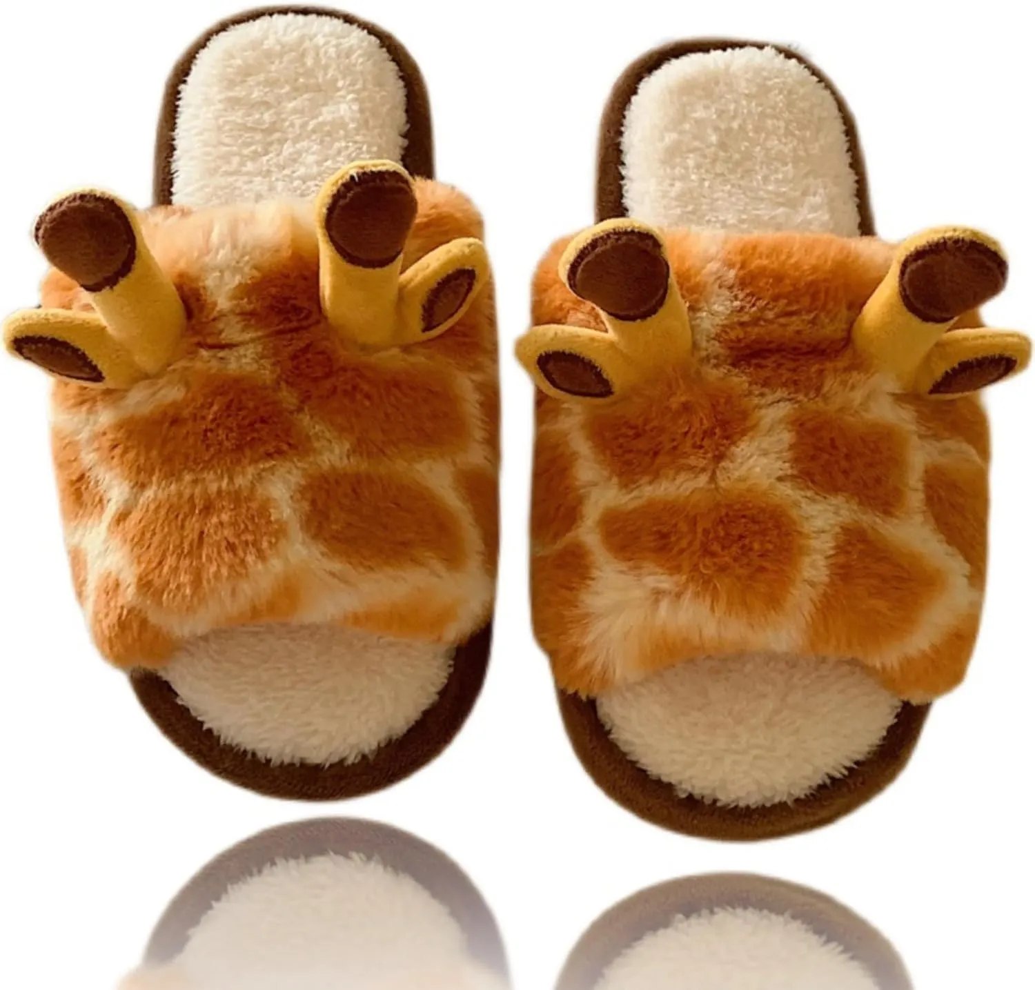 Cute Giraffe Slippers for Women Indoor Open Toe Cozy Fleece Cotton Home Slipper for Girls Winter Warm Soft Plush House Shoes Non Slip Soles Lightweight Portable