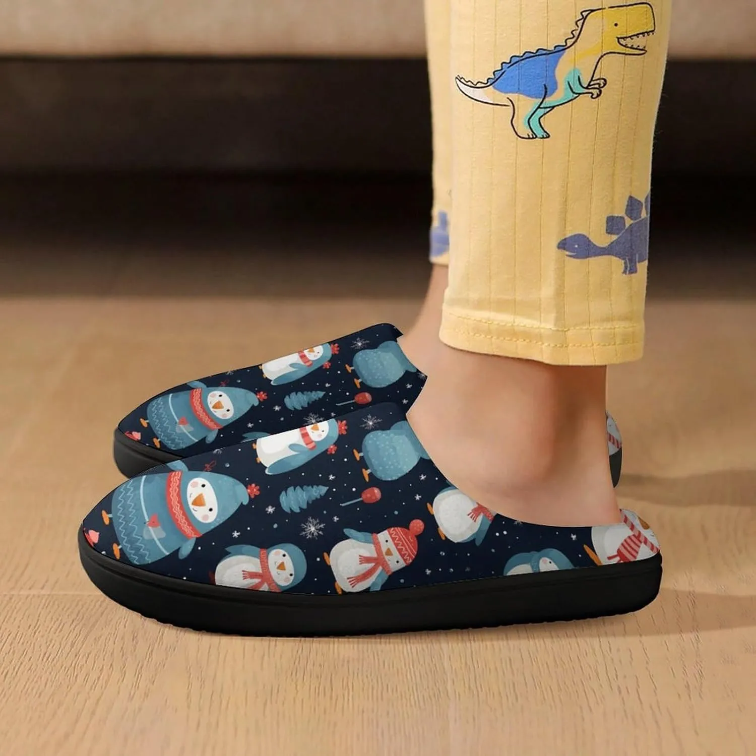 Cute Penguin Kids Slippers for Girls Boys Winter Warm Plush Slip On House Slippers for Indoor Outdoor