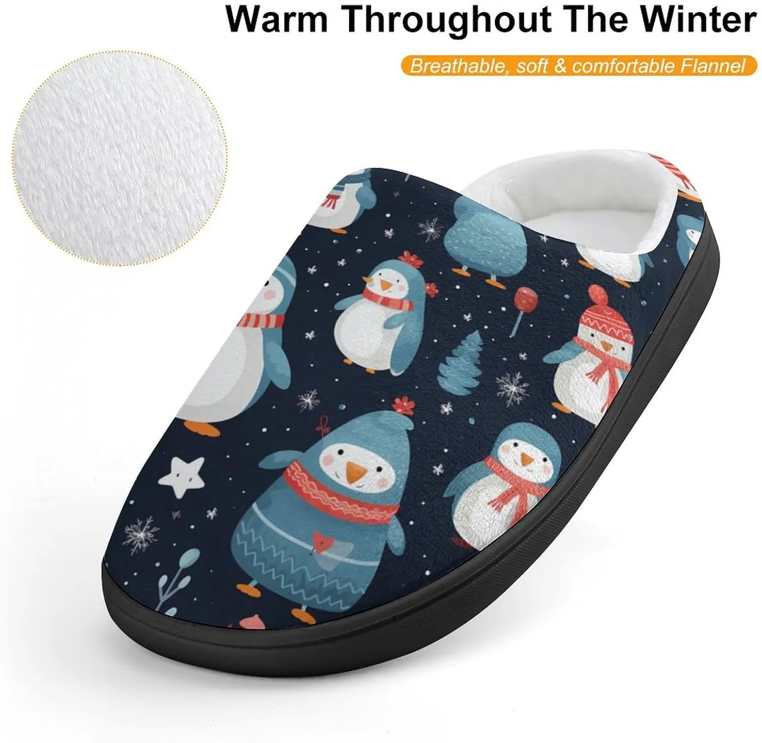 Cute Penguin Kids Slippers for Girls Boys Winter Warm Plush Slip On House Slippers for Indoor Outdoor