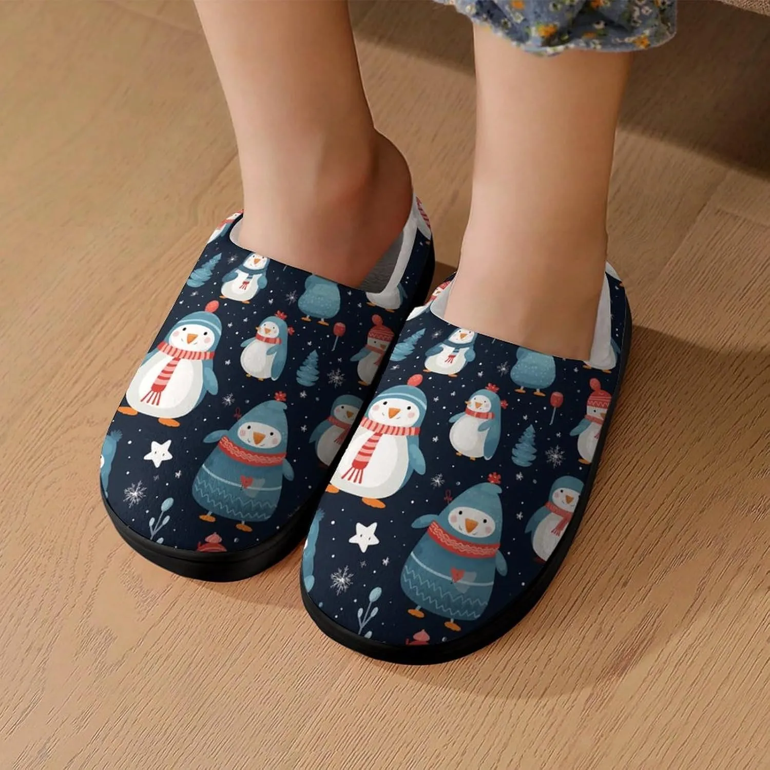 Cute Penguin Kids Slippers for Girls Boys Winter Warm Plush Slip On House Slippers for Indoor Outdoor