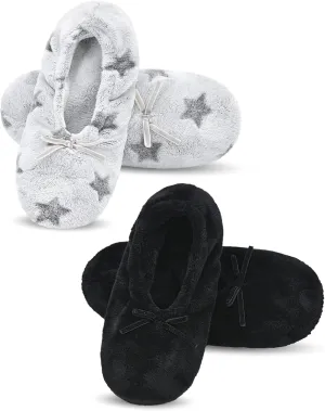 DICUIRD Ballerina House Slippers for Women, Anti-Skid Comfy Warm Ballet Style Slippers