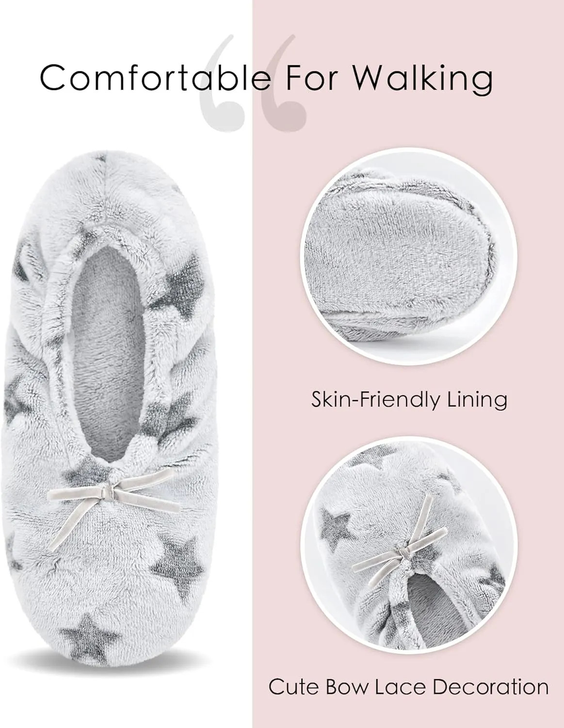 DICUIRD Ballerina House Slippers for Women, Anti-Skid Comfy Warm Ballet Style Slippers