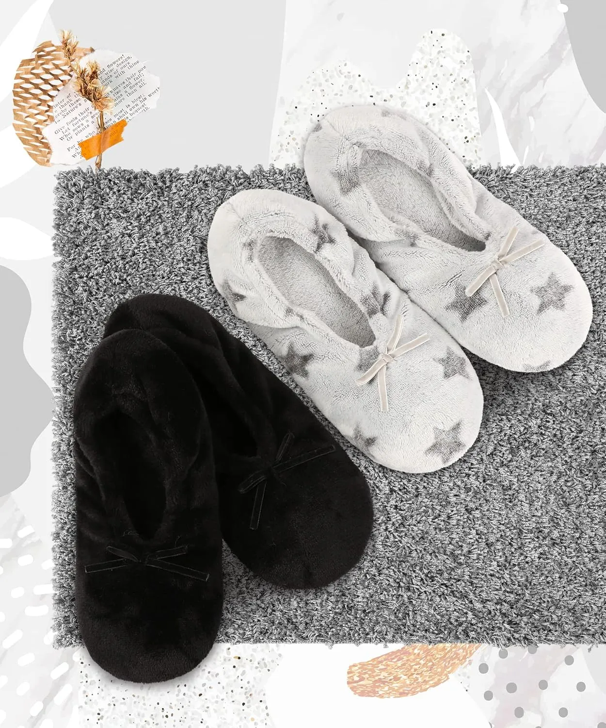 DICUIRD Ballerina House Slippers for Women, Anti-Skid Comfy Warm Ballet Style Slippers