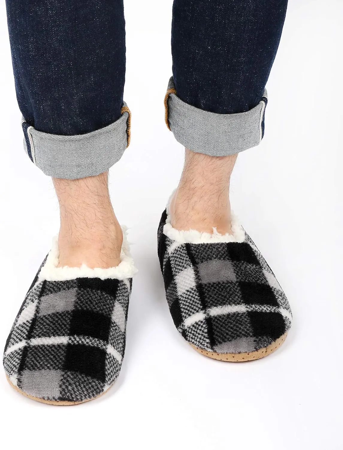 DICUIRD Mens Slipper Socks With Non Skid Bottoms, Warm Slipper Socks With Grippers For Men, Fuzzy House Fabric Slippers