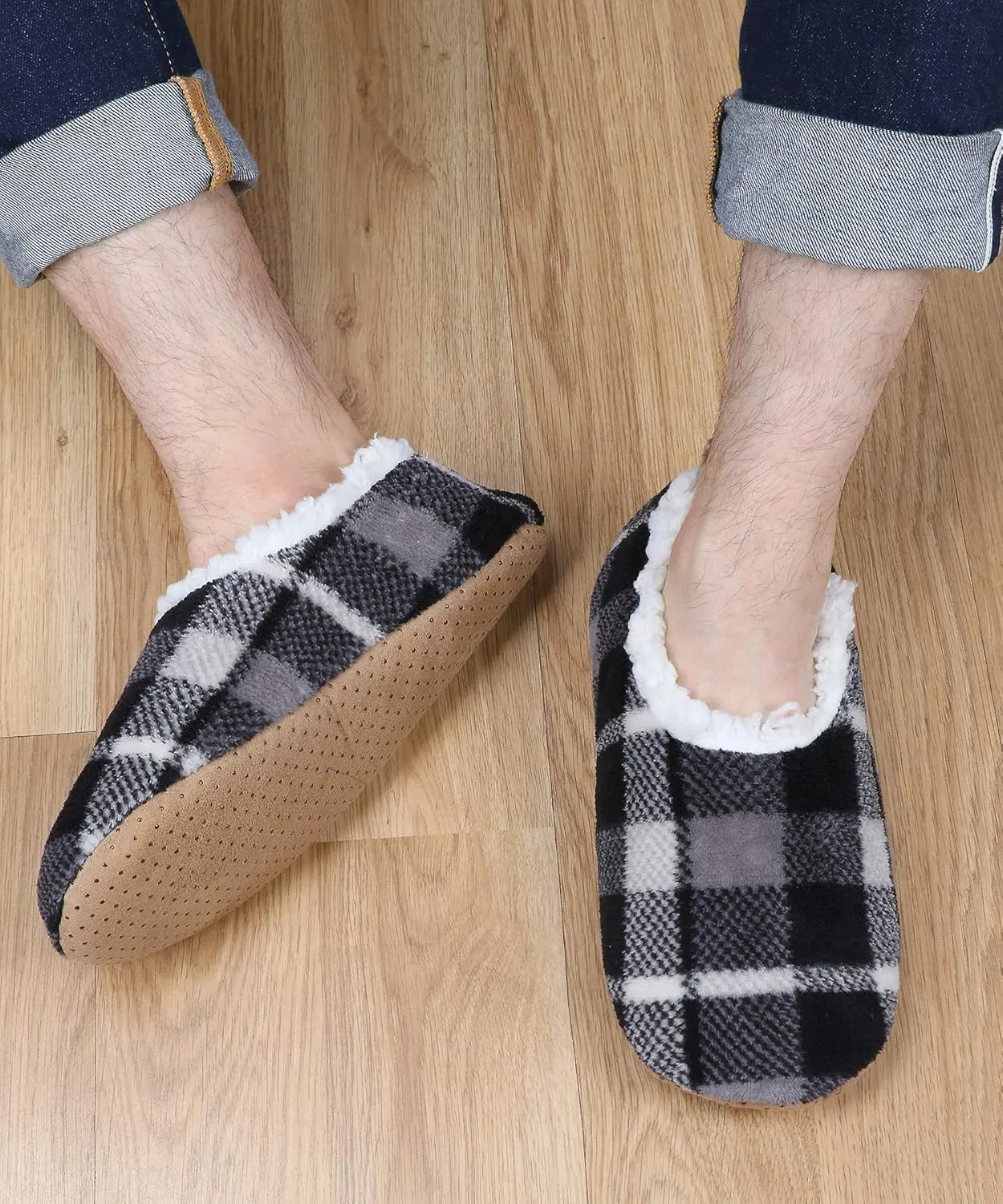 DICUIRD Mens Slipper Socks With Non Skid Bottoms, Warm Slipper Socks With Grippers For Men, Fuzzy House Fabric Slippers