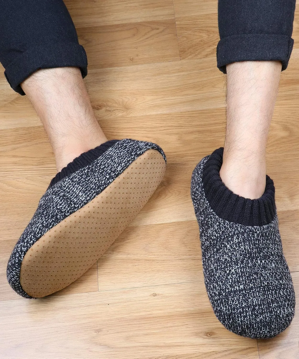 DICUIRD Mens Slipper Socks With Non Skid Bottoms, Warm Slipper Socks With Grippers For Men, Fuzzy House Knit Slippers