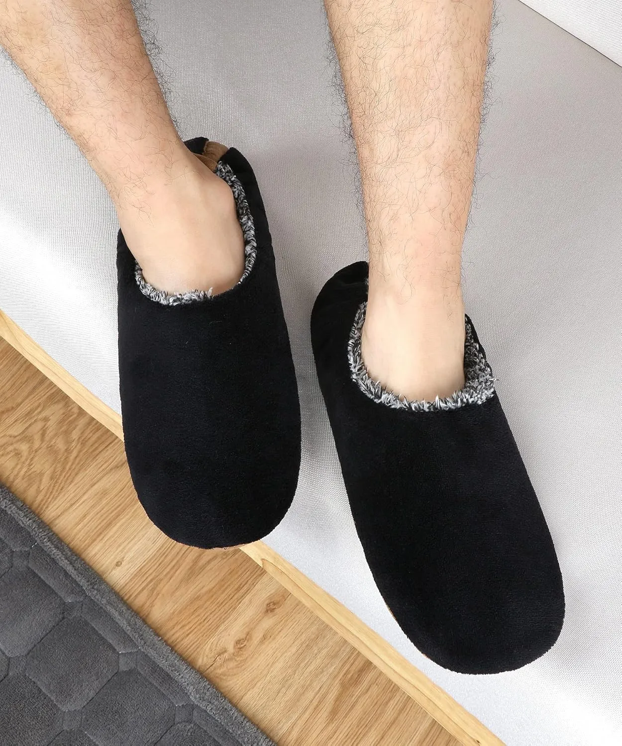 DICUIRD Mens Soft Soles Slipper Socks With Grippers, Cozy&Warm Sherpa Lining Slippers With Non Skid Bottoms, Fuzzy House Slippers