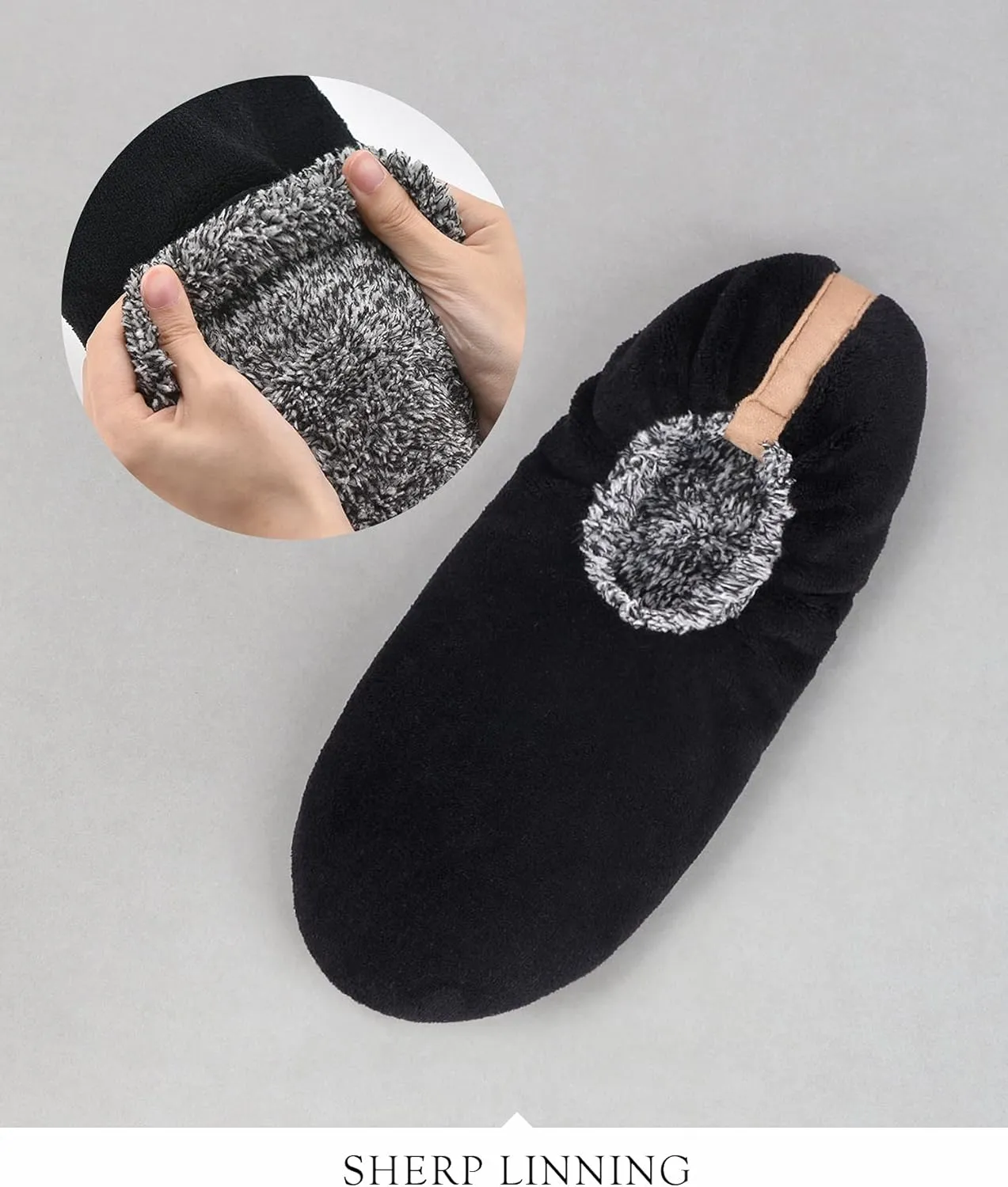 DICUIRD Mens Soft Soles Slipper Socks With Grippers, Cozy&Warm Sherpa Lining Slippers With Non Skid Bottoms, Fuzzy House Slippers