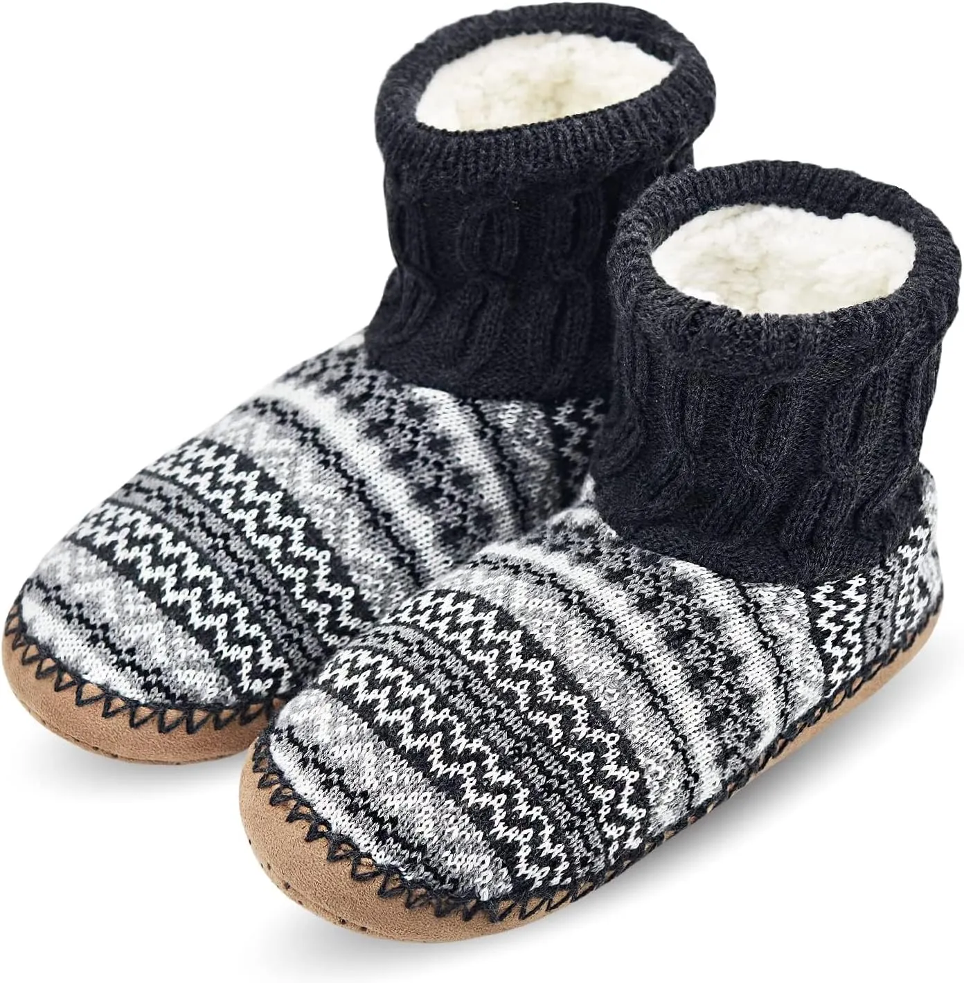 DICUIRD Slipper Socks for Mens,Fuzzy Sherpa Lined Socks with Soft Soles,Cozy Warm House Indoor Booties with Non Slip Bottoms, Mens Winter Christmas Gifts