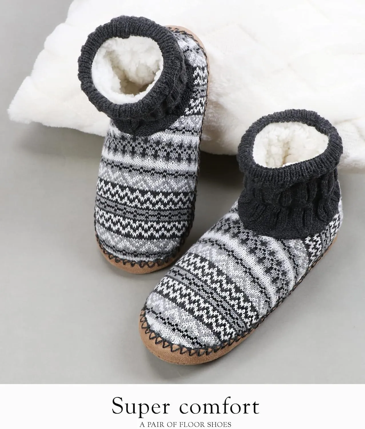 DICUIRD Slipper Socks for Mens,Fuzzy Sherpa Lined Socks with Soft Soles,Cozy Warm House Indoor Booties with Non Slip Bottoms, Mens Winter Christmas Gifts