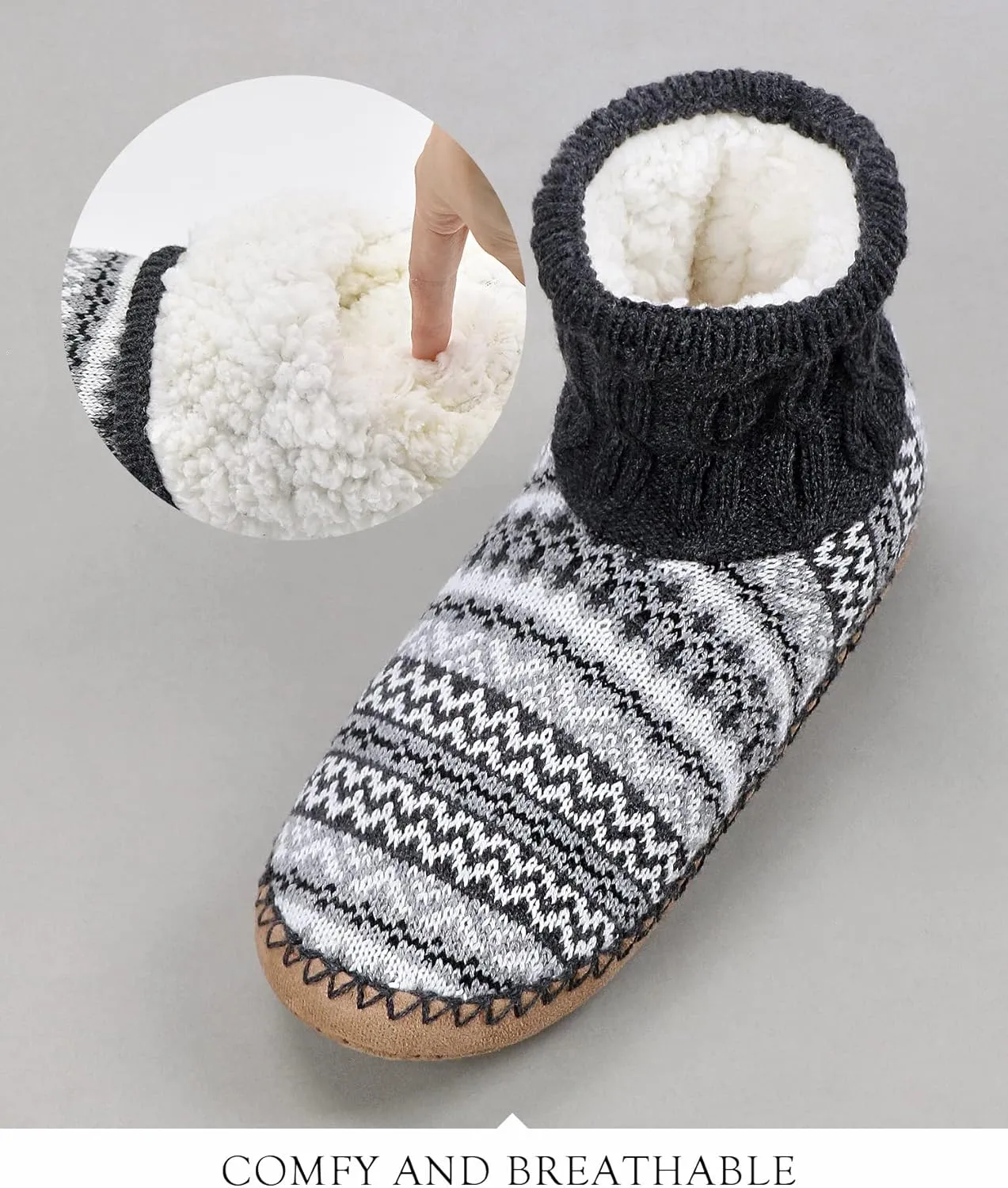 DICUIRD Slipper Socks for Mens,Fuzzy Sherpa Lined Socks with Soft Soles,Cozy Warm House Indoor Booties with Non Slip Bottoms, Mens Winter Christmas Gifts