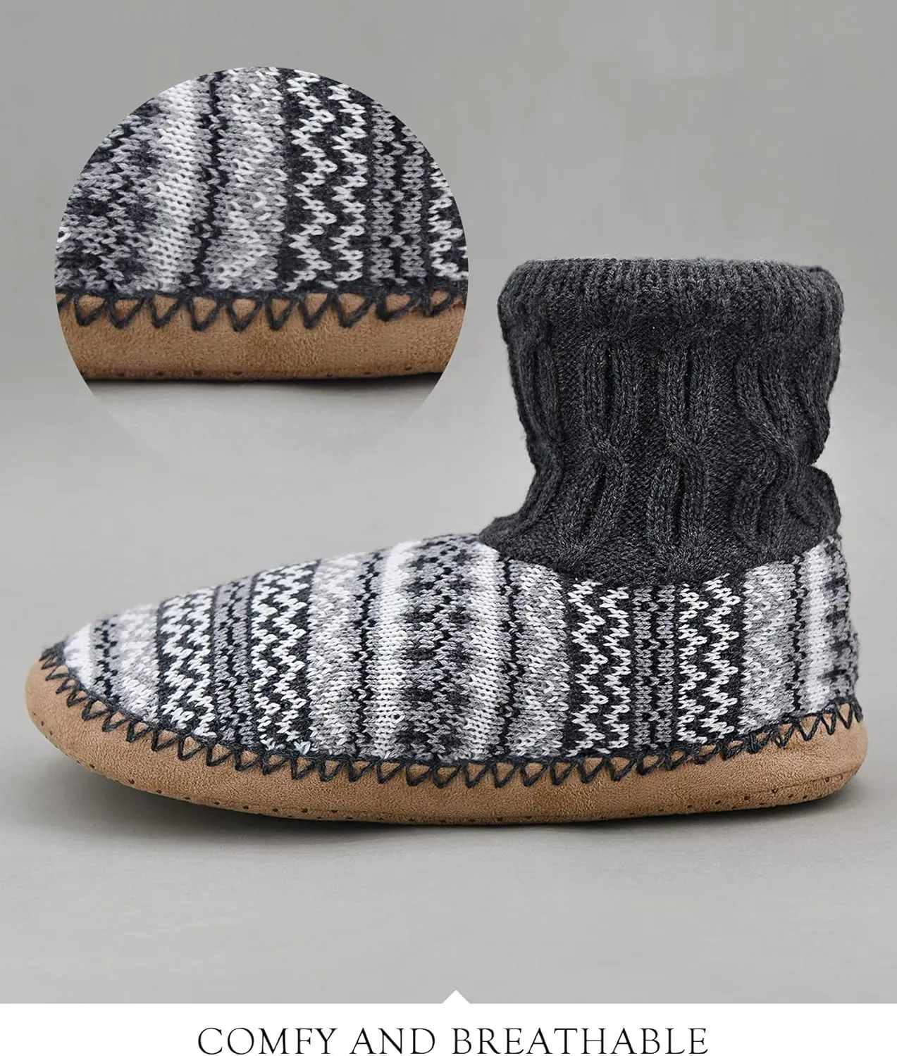 DICUIRD Slipper Socks for Mens,Fuzzy Sherpa Lined Socks with Soft Soles,Cozy Warm House Indoor Booties with Non Slip Bottoms, Mens Winter Christmas Gifts