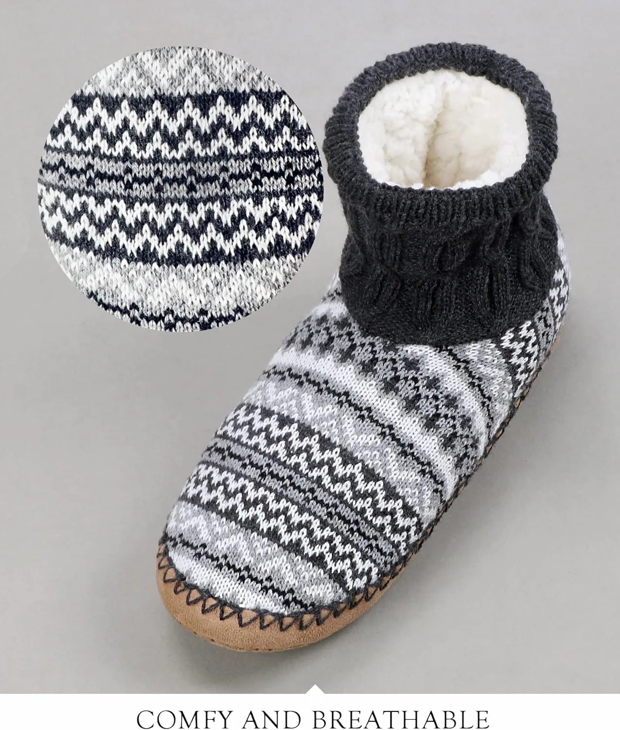 DICUIRD Slipper Socks for Mens,Fuzzy Sherpa Lined Socks with Soft Soles,Cozy Warm House Indoor Booties with Non Slip Bottoms, Mens Winter Christmas Gifts