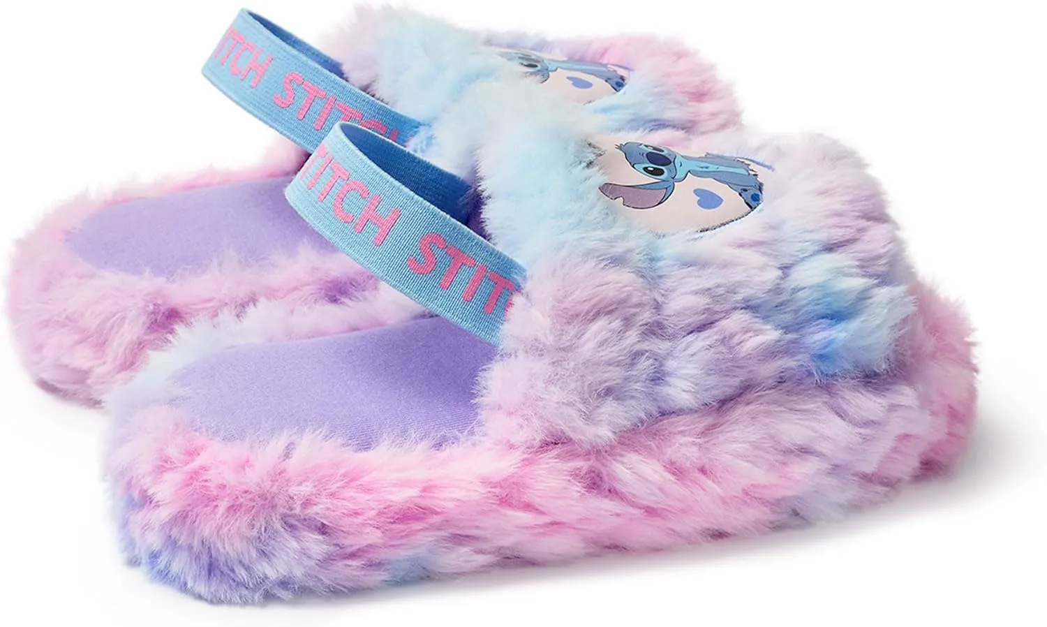 Disney Lilo & Stitch Womens Slippers Ladies Slider Slippers Adult Slip On Indoor House Shoes with Fur Elastic Heel Strap