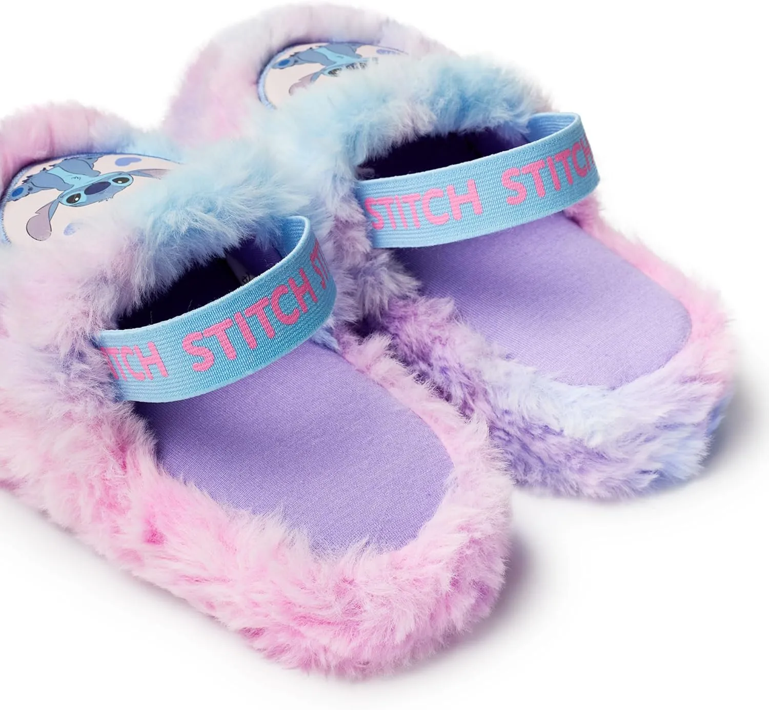 Disney Lilo & Stitch Womens Slippers Ladies Slider Slippers Adult Slip On Indoor House Shoes with Fur Elastic Heel Strap