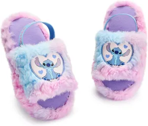Disney Lilo & Stitch Womens Slippers Ladies Slider Slippers Adult Slip On Indoor House Shoes with Fur Elastic Heel Strap
