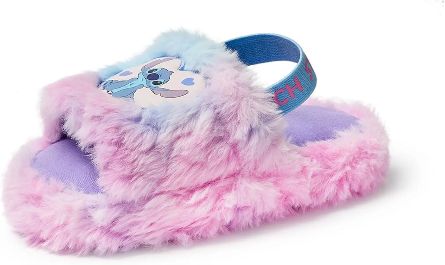 Disney Lilo & Stitch Womens Slippers Ladies Slider Slippers Adult Slip On Indoor House Shoes with Fur Elastic Heel Strap