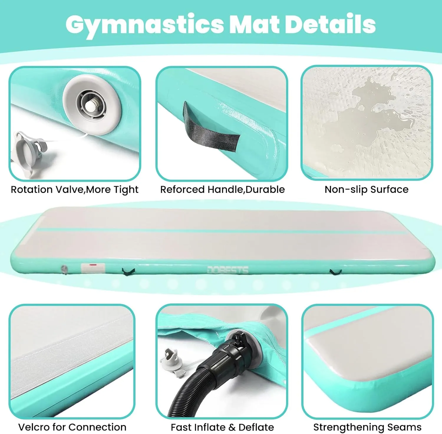 DOBESTS Inflatable Gymnastics Mat Air Track Tumbling Mats 6.6ft 10ft 13ft 16ft 20ft 4/8 Inch Thick Air Mat Tumble Track Air Barrel Gymnastics Roller Back Handspring Trainer